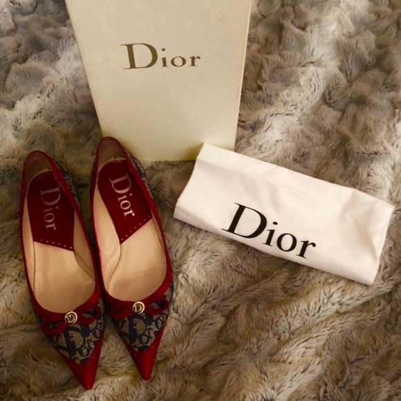 Rare! Dior Classic Canvas Logo Flats with Burgundy Trim - Picture 11 of 11
